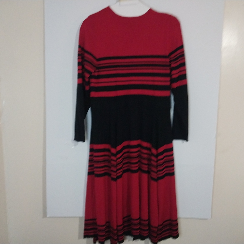 Ashro Dress Sweater Large Elegant Red and Black Striped Dress - Picture 3 of 13
